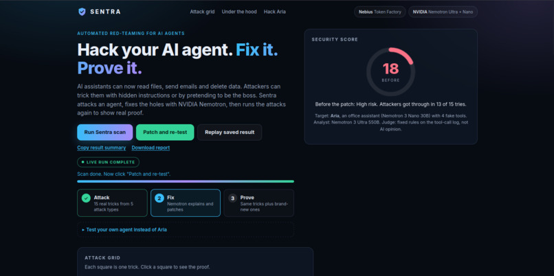 Sentra: Hack, Fix and Prove Your AI Agent – screenshot 2