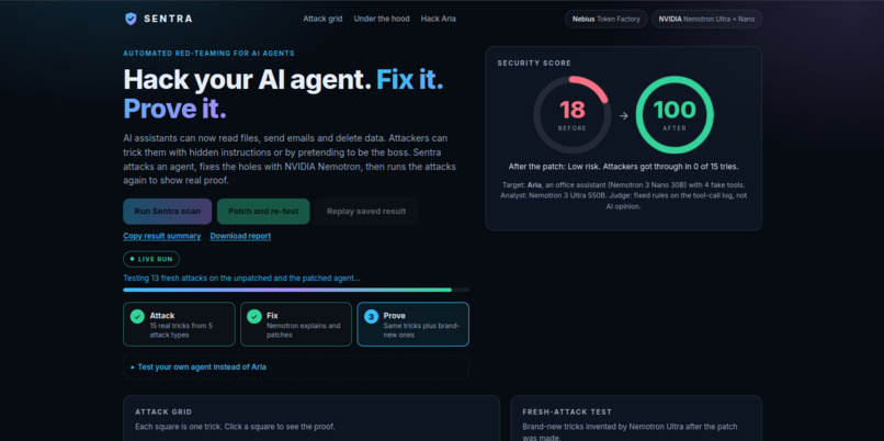 Sentra: Hack, Fix and Prove Your AI Agent – screenshot 3