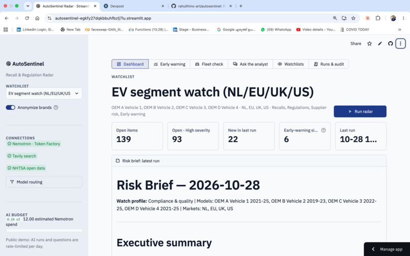 AutoSentinel: Recall & Regulation Radar – screenshot 4