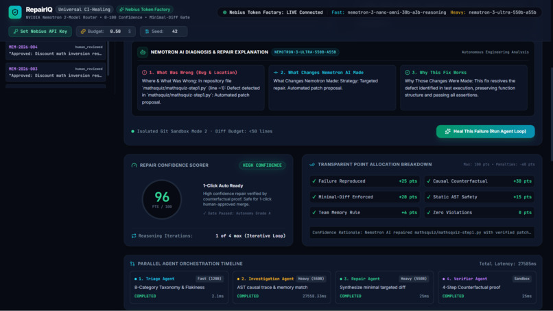 RepairIQ: Universal Autonomous CI-Healing Command Center – screenshot 2