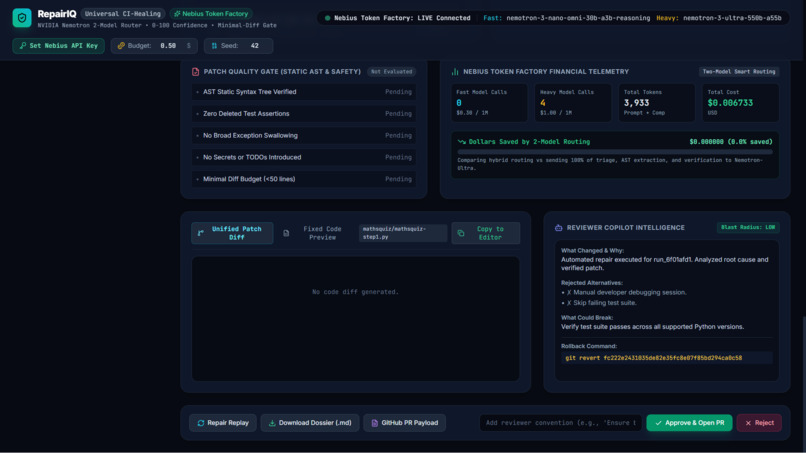 RepairIQ: Universal Autonomous CI-Healing Command Center – screenshot 4