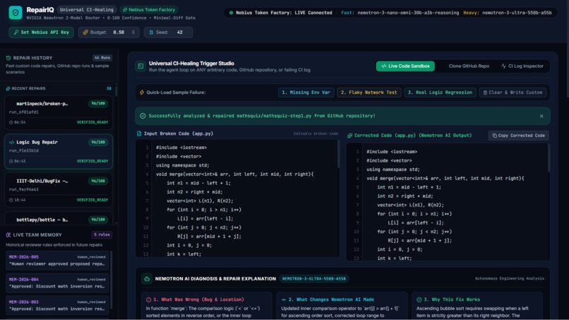 RepairIQ: Universal Autonomous CI-Healing Command Center – screenshot 5