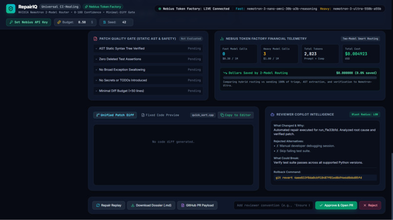 RepairIQ: Universal Autonomous CI-Healing Command Center – screenshot 8