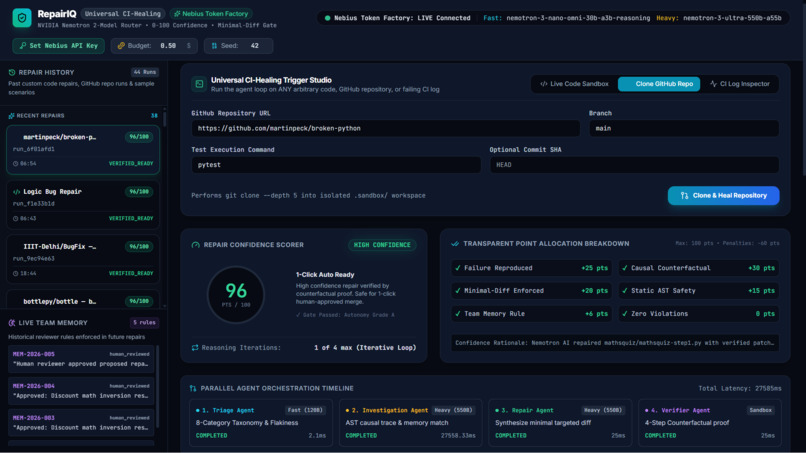 RepairIQ: Universal Autonomous CI-Healing Command Center – screenshot 9