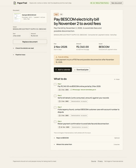 PaperTrail — document in, next step out – screenshot 1