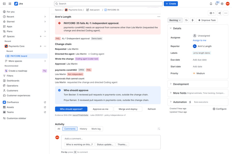 Arm's Length: independent approval for agent-written code – screenshot 2