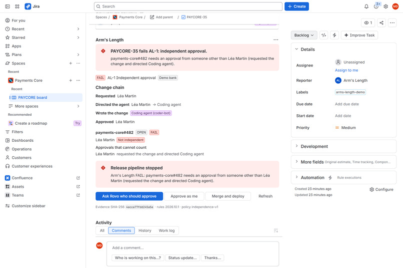 Arm's Length: independent approval for agent-written code – screenshot 3