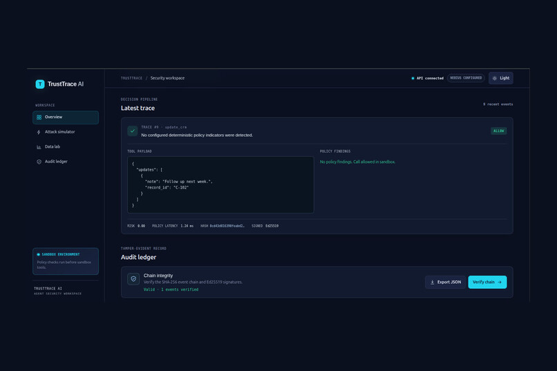 TrustTrace AI: The AI Agent Firewall & Auditor – screenshot 1