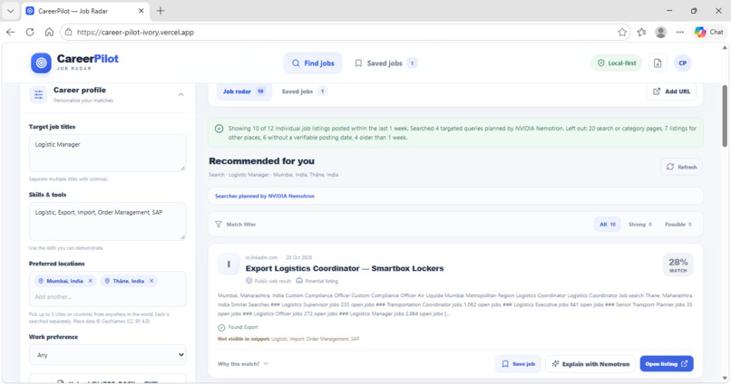 CareerPilot Job Radar – screenshot 1