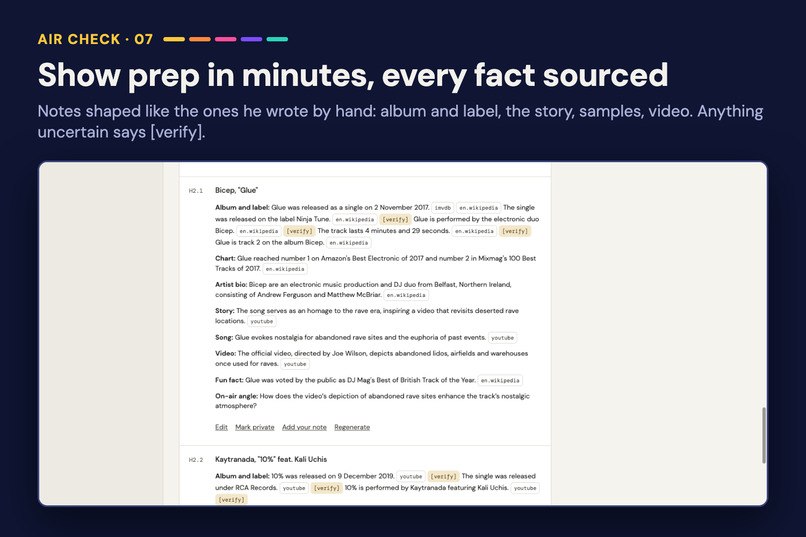 Air Check: a private AI agent producer for my radio show – screenshot 7