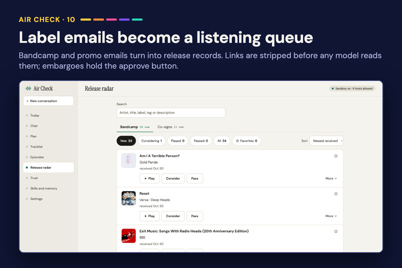 Air Check: a private AI agent producer for my radio show – screenshot 10
