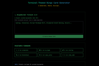 BingoBuilder.xyz – Terminal Style Bingo Card Generator
