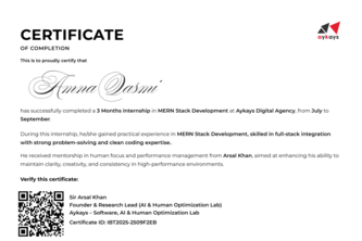 MERN Stack Development At Aykays Agency - Certificate 