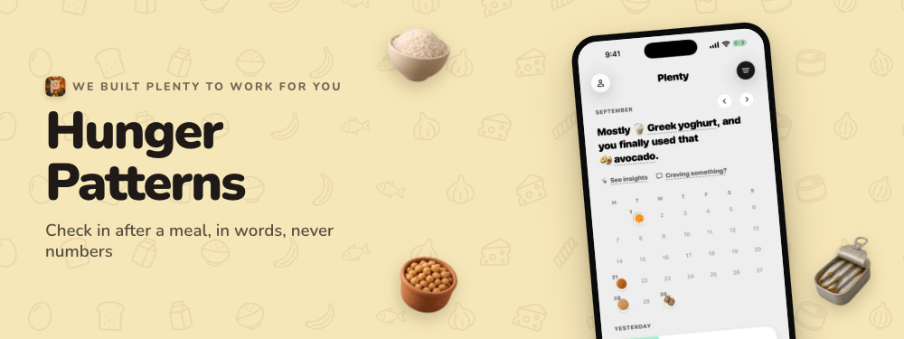 Hunger Patterns: check in after a meal, in words, never numbers