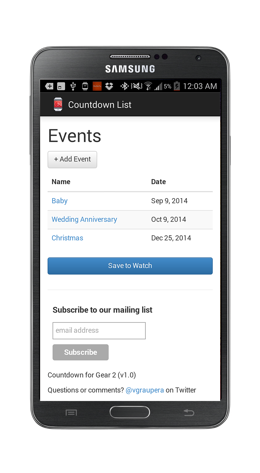 Countdown List | Samsung Gear App Challenge